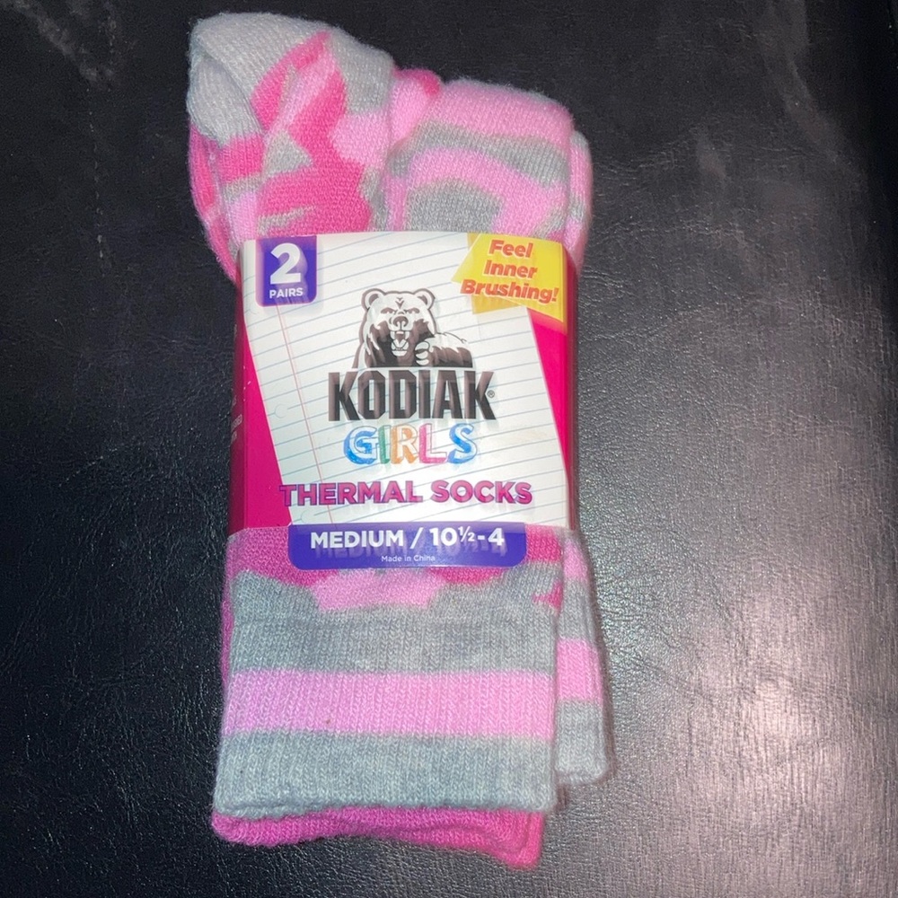 Kodiak Girls Thermal Socks - Pink and Light Gray